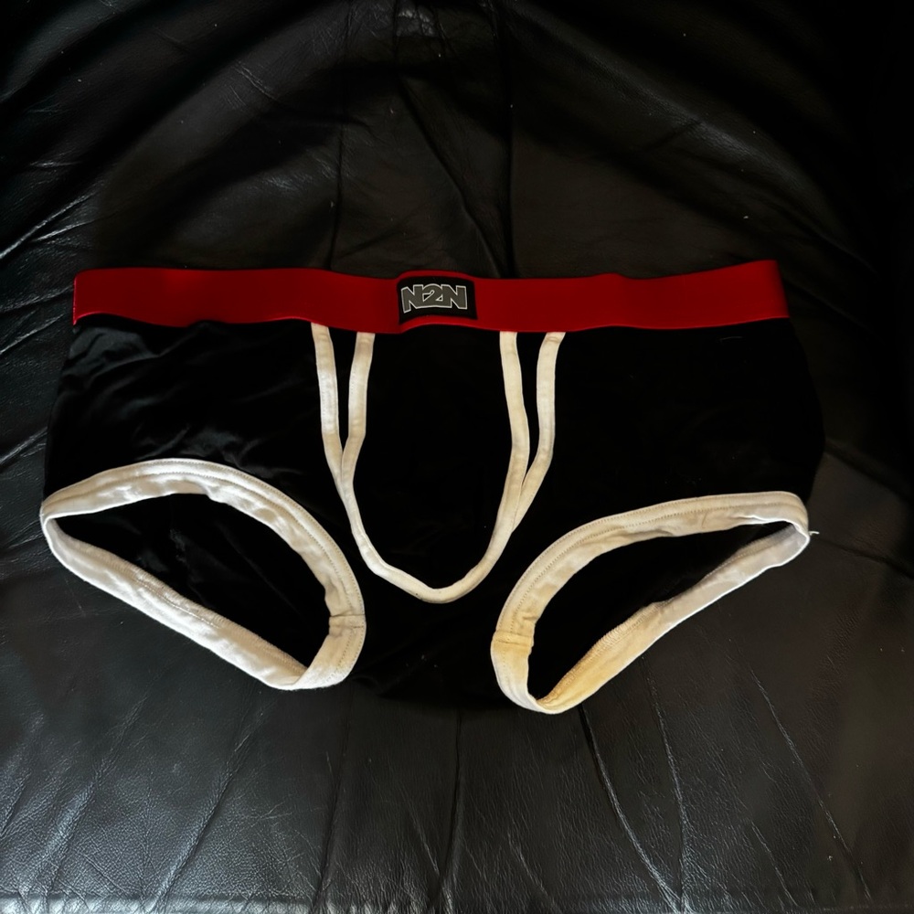 N2N Bodywear Red & Black Briefs with White Trim - Size XL